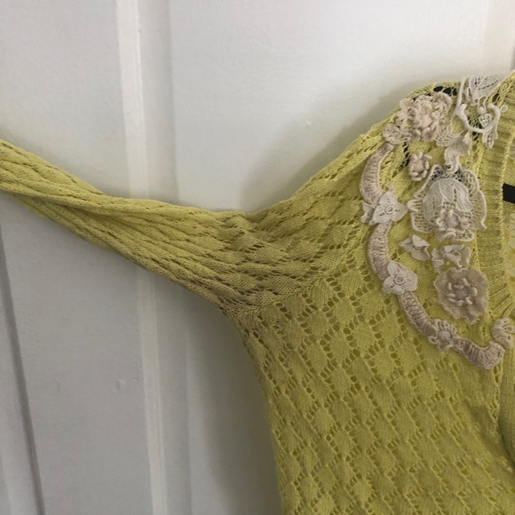 Anthropologie Sparrow Valance Lace Knit Cardigan Lime Yellow Size M Rare - Picture 8 of 14